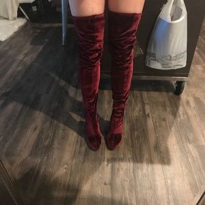 Zara burgundy velvet thigh high boots sz 39